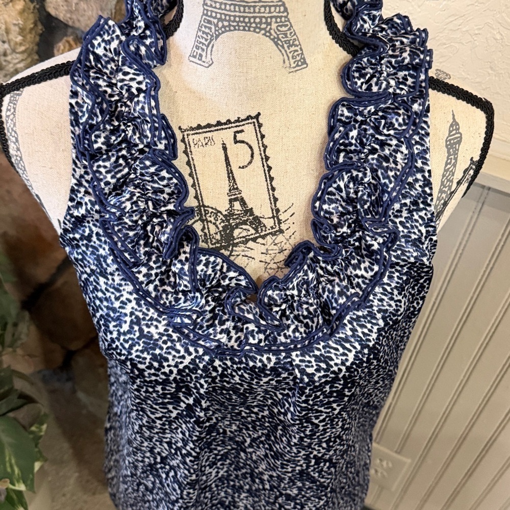 Women's Blue Patterned Ruffle Top - Picture 2 of 4